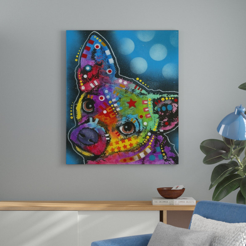 « pop chihuahua », reproduction, H 38 po x l 32 po x P 1 po, Cadre blanc