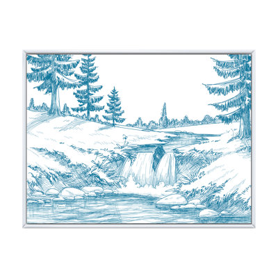 Rivière de montagne bleu clair sur blanc - peinture sur toile