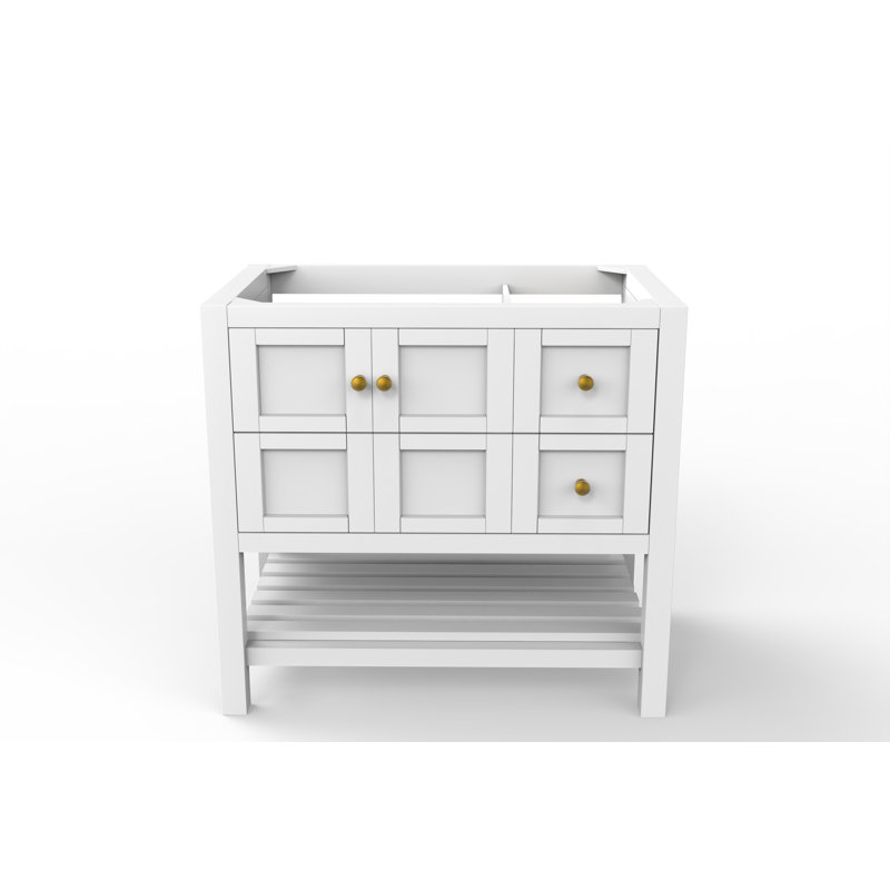 Base de meuble-lavabo simple 35 po Venice, Blanc / Doré