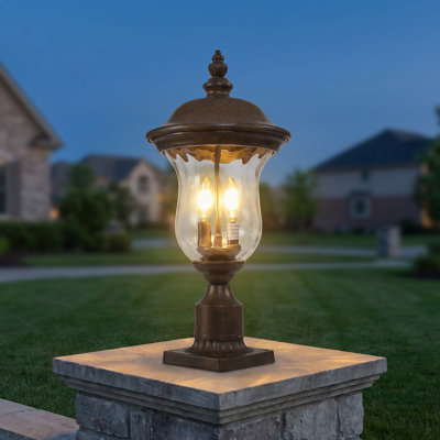 Classic Outdoor Post Light with Clear Glass Shades in Royal Bronze Finish