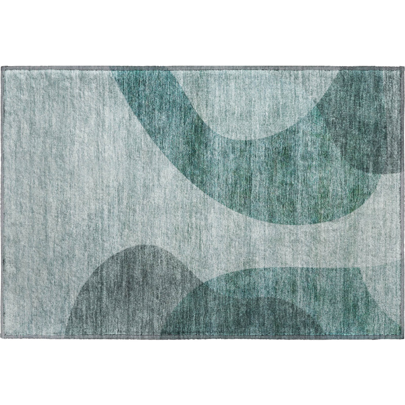 Premium Machine Washable Arnette Green Rug, Rectangle 1'8" x 2'6"