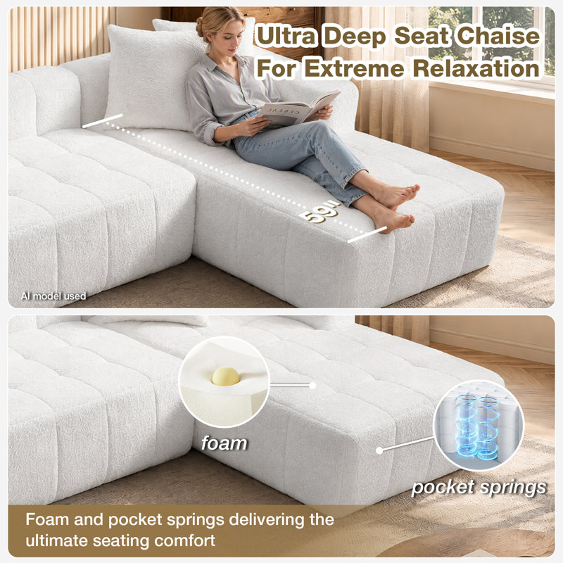 Canapé modulaire à compression à profil bas de 2 pièces avec siège capitonné et ensemble de chaises capitonnées 107,9 "Boneless, sans assemblage requis