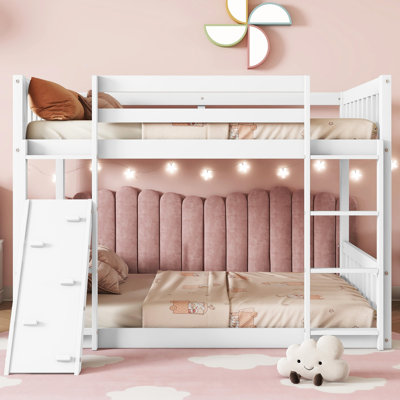 Twin Over Bunk Bed In White With Climbing Ramp And Guardrails - Peaceful Sleep Area Guardrails, Secure Environment