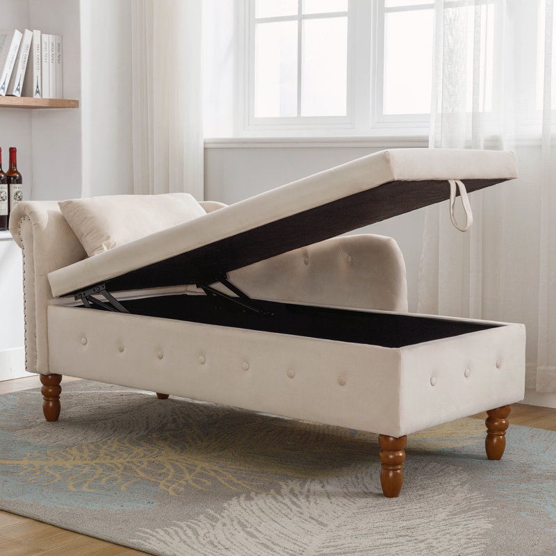 Méridienne pour chambre à coucher avec rangement et coussin, Beige