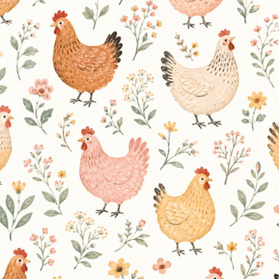 Peel and Stick Wallpaper Farmhouse Decor Hand Drawn Floral Chicken Rooster Contact Paper Removable Self Adhesive Wall Mural Wall Decor for Bedroom Kitchen Cabinets 17.7in x 118in