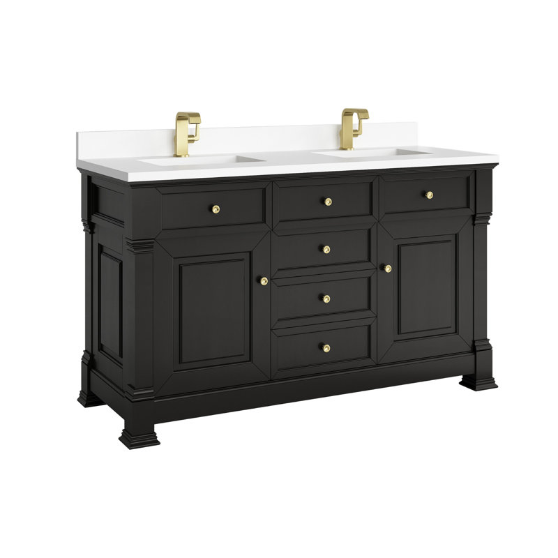 Brookfield 60'' W Double Vanity, White Zeus, Single Hole, Black Onyx