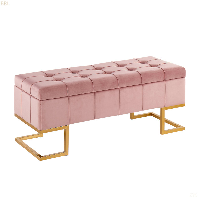 Banc de rangement Midas Contemporary / Glam en acier et velours, Rose
