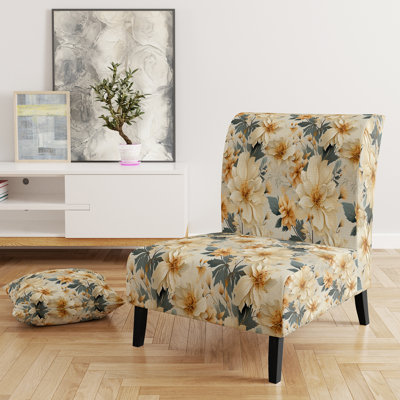 Fauteuil de chambre antique beige et bleu pivoines III