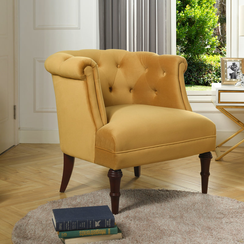 Fauteuil d'appoint capitonné, velours doré, Velours jaune
