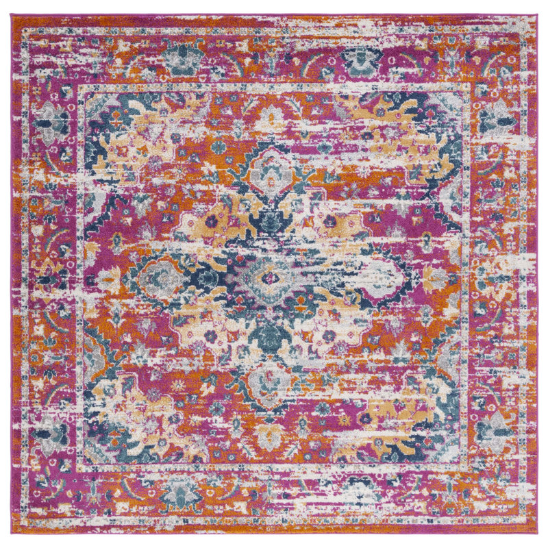Tapis Felty 154 fuchsia / doré, Carré 6 pi 7 po