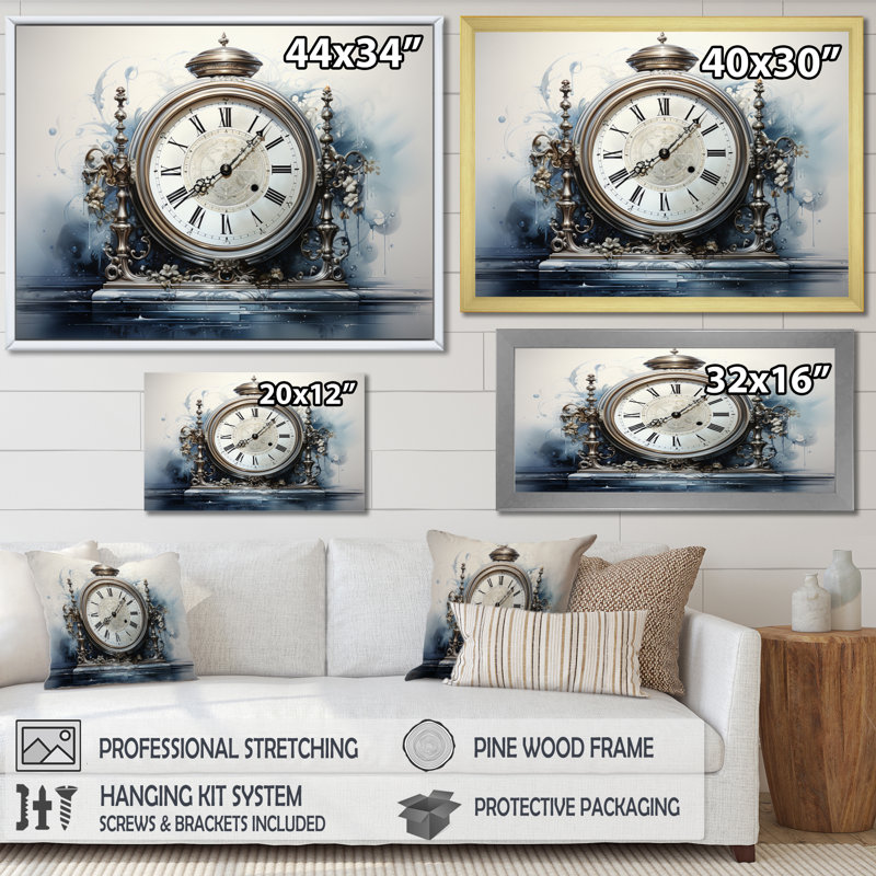 Horloge, reflets intemporels - impression, H 12 po x l 20 po x P 1 po, Toile tendue