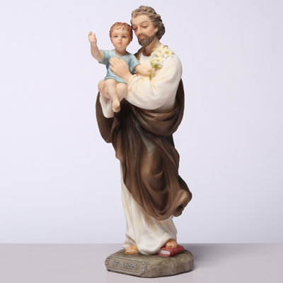 Figurine Saint Joseph tenant bébé Jésus en polyrésine de 6,3 pouces de hauteur