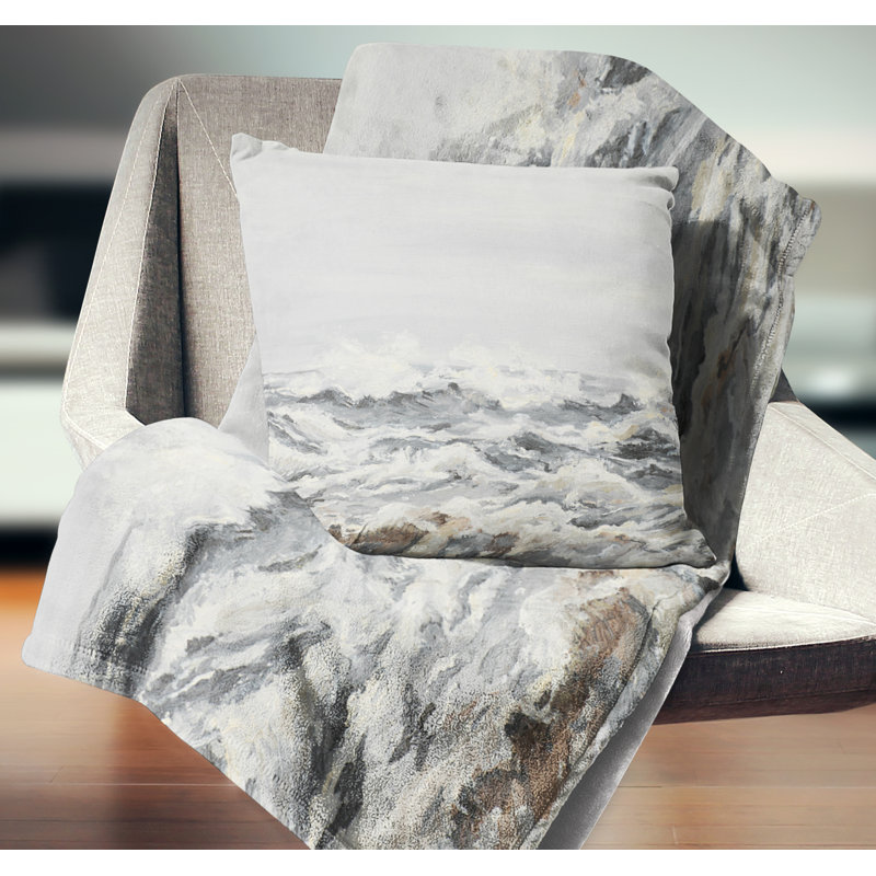 Grey Sea Waves - Sea & Shore Printed Pillow, 18" x 18", Throw Pillow
