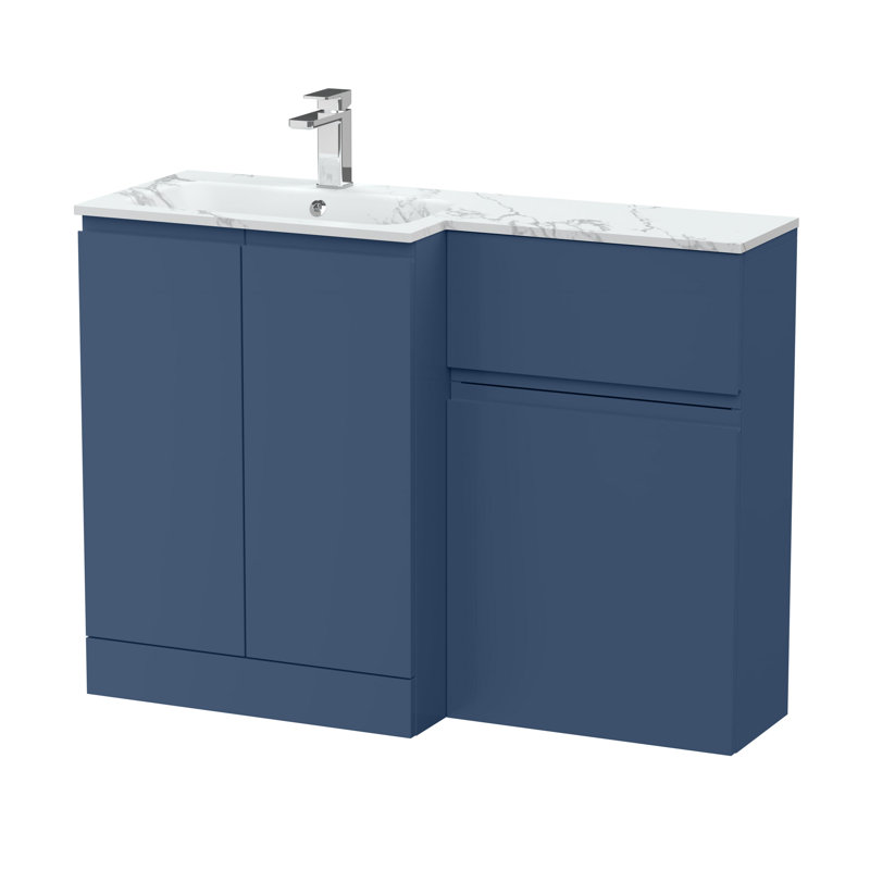 Hudson Reed Urban 1100mm Left-Hand 2 Door Satin Grey Floor Standing Combination Unit With Stone Basin, Satin Blue