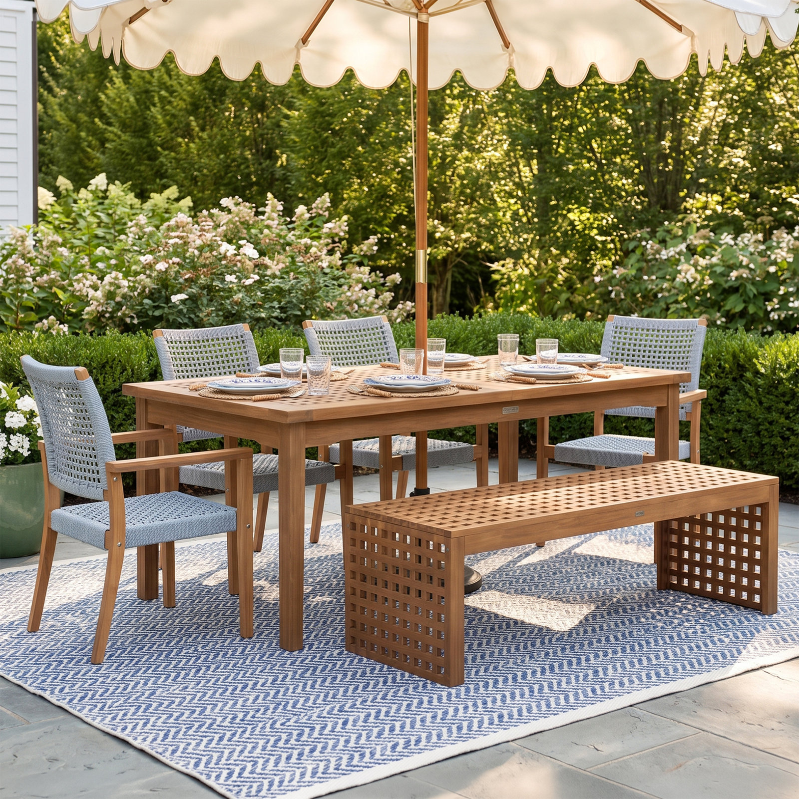 Fleur 76" Eucalyptus Patio Dining Set