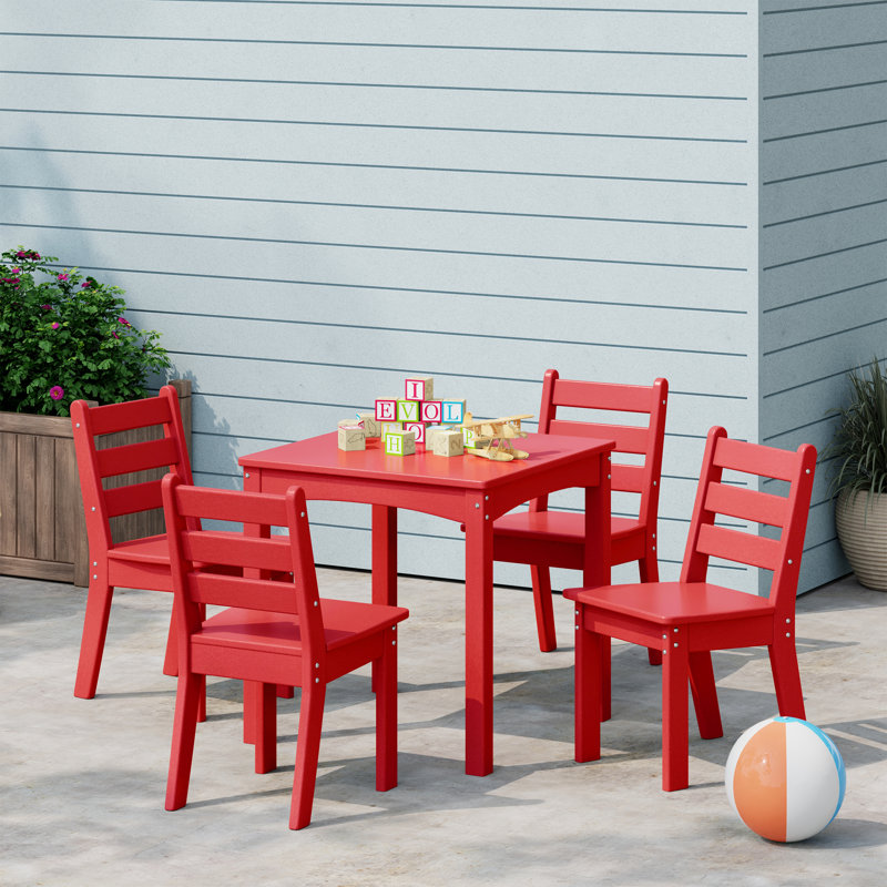 Kids Outdoor 5-Pieces Dining Set, Red