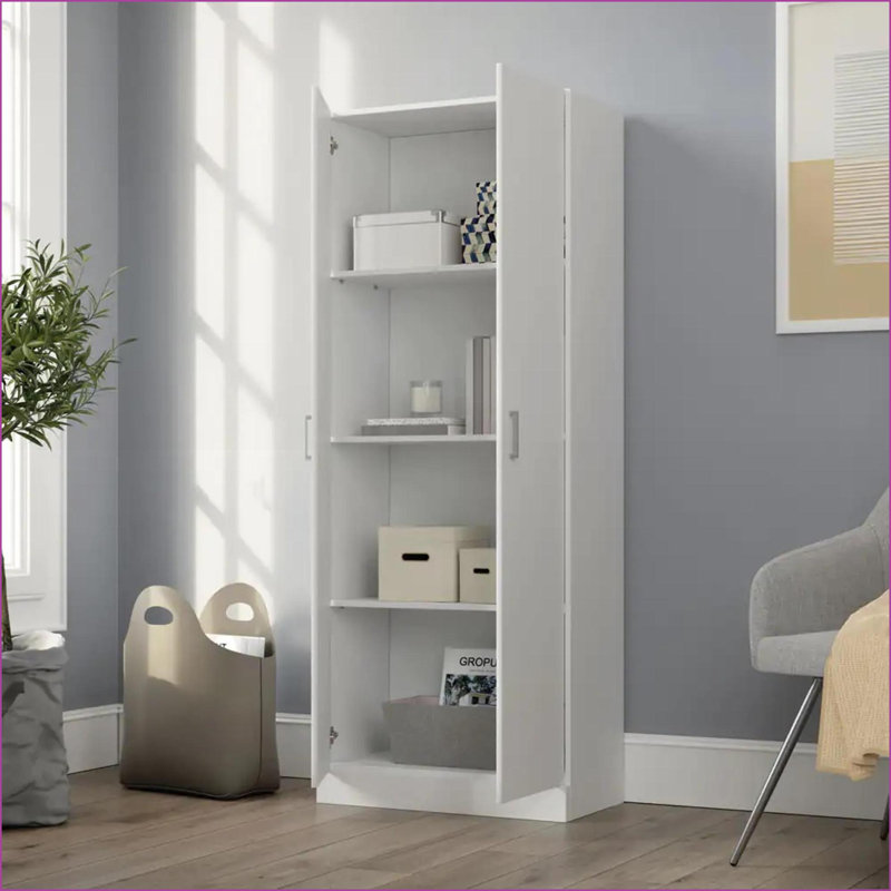 Armoires, armoire de rangement à deux portes moderne blanc cassé l 23,5 po x P 12 po x H 60 po | Panneau de particules | Chambre à coucher