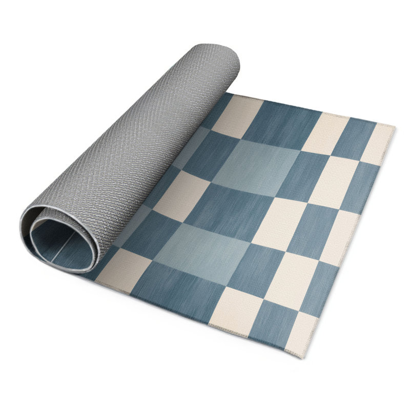 Tapis d'intérieur et d'extérieur à carreaux bleu