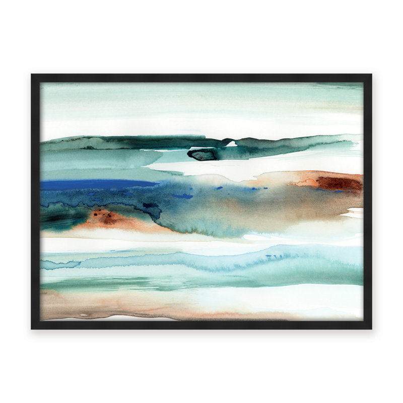 Coastal Retreat Beach Waves Abstract, Framed Canvas, 16" H x 24" W x 2.375" D, Black