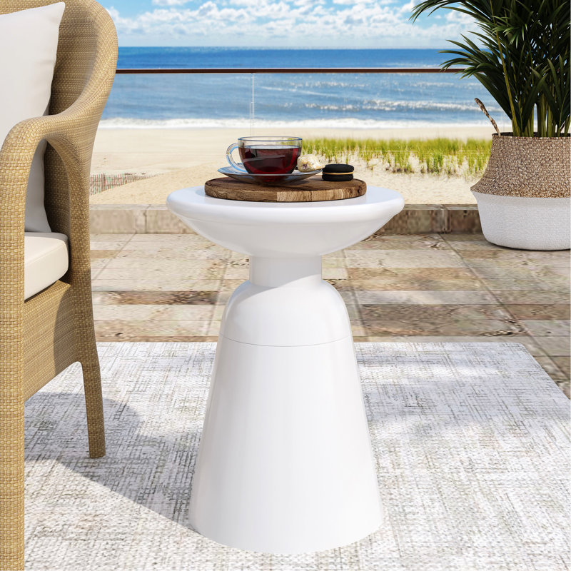 Table de bout d'extérieur moderne en métal - grande taille, blanc, fer, 15,1 po x 15,1 po x 20,9 po, sans assemblage, blanc