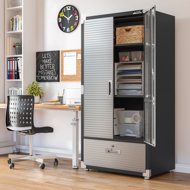 Armoire de rangement à portes françaises et tiroir UltraHD Seville Classics, H 72 po x l 36 po x P 24 po, Graphite
