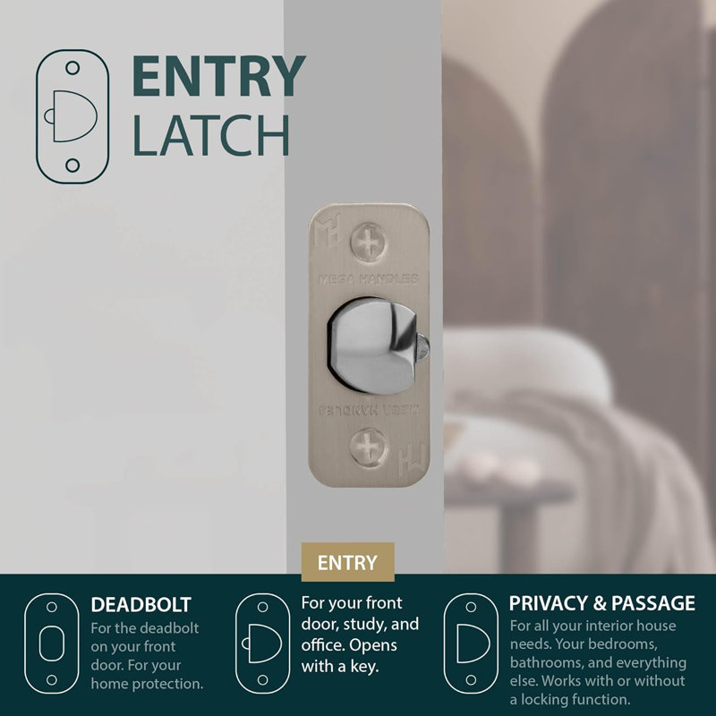 Mega Handles 2-Way Adjustable Entry Round Door Latch | Universal for Half Moon Spindles, Strike Included, Left & Right-Handed Compatibility