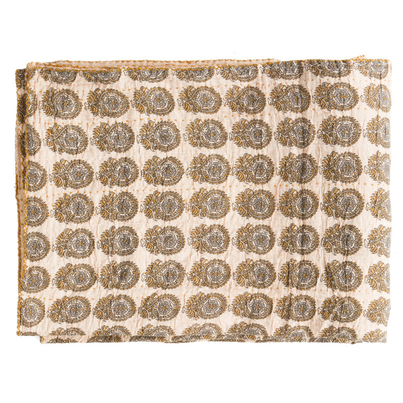 KANTHA COTTON Quilted Throw Blanket