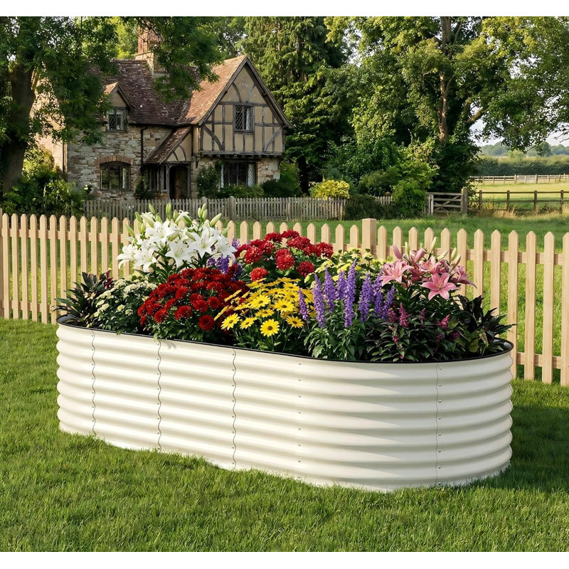 Metal Raised Garden Bed, Beige, 45cm H x 240cm W x 120cm D