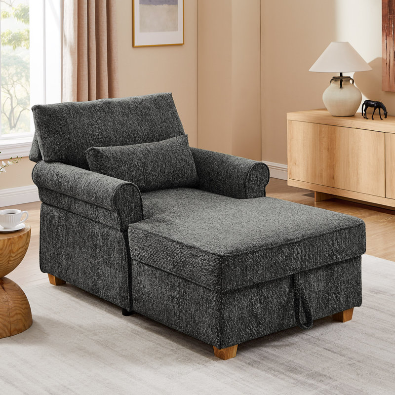 Chaise longue de rangement rembourrée de 37,4 po avec dossier réglable, Gris foncé