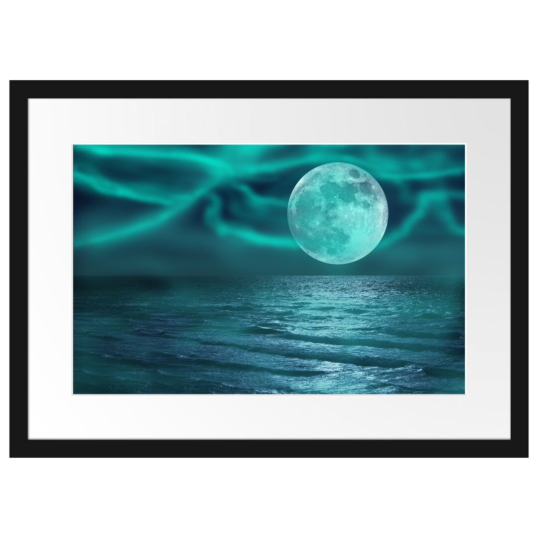 Gerahmtes Fotoposter 'Ruhige See mit Vollmond'