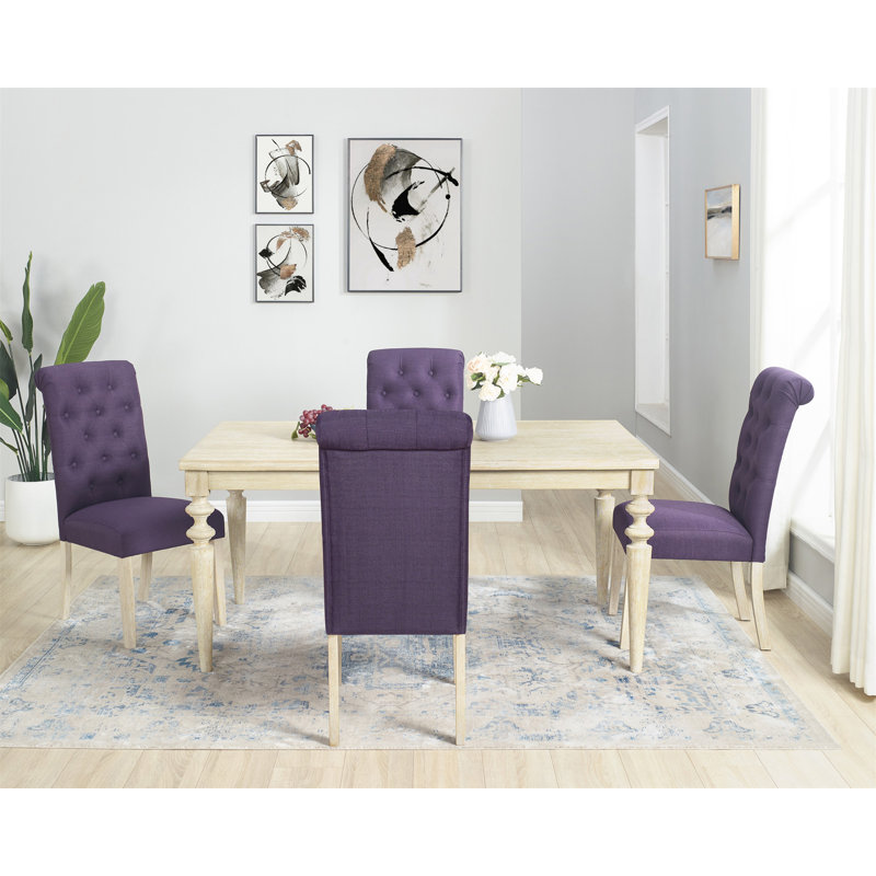 Ensemble de salle à manger 5 pièces avec pieds tournés et chaises capitonnées, Ensemble de 5 pièces : table, 4 chaises, Mauve