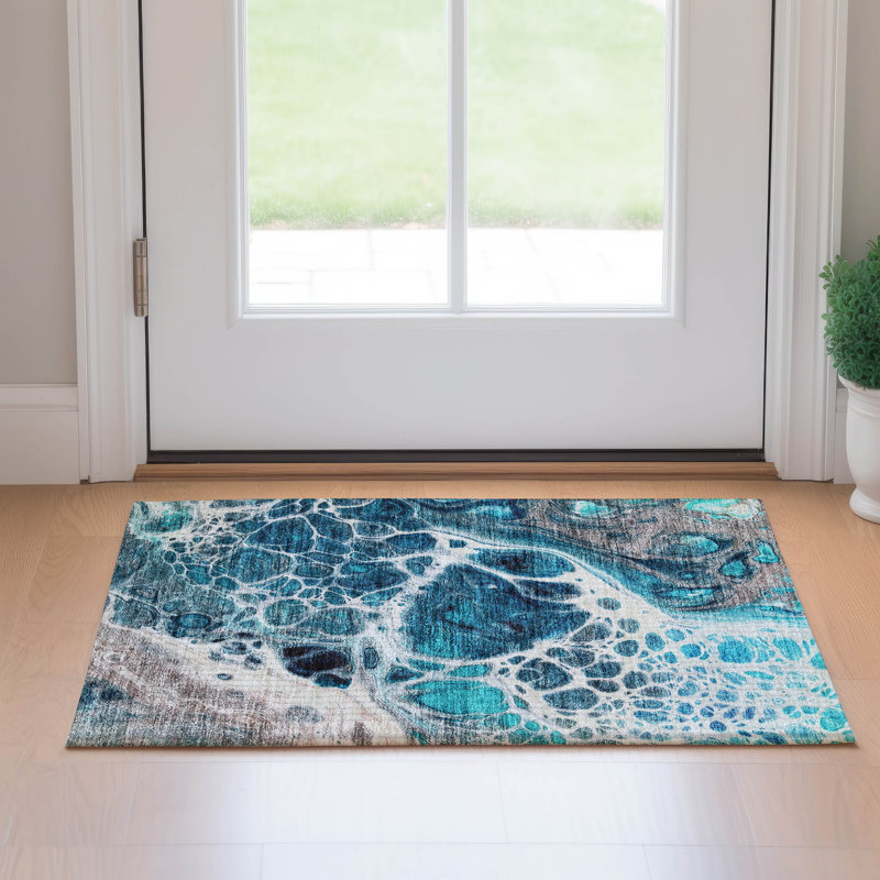 Premium Machine Washable Prisco Teal Rug, Rectangle 1'8" x 2'6"