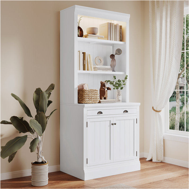 83.4"Tall Bookshelf Suite, Modern Bookcase Suite with LED Lighting,Doors and Drawers,2-Piece Set Storage Bookcase with Open Shelves