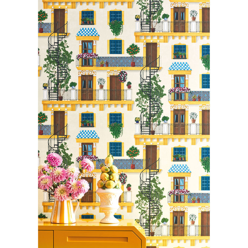 Seville Wallpaper Roll, Beige/Yellow/Blue