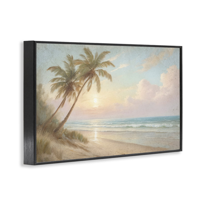 Coucher de soleil sur la plage, palmiers, estampe numérique, conception de Kim Allen, H 20 po x l 30 po