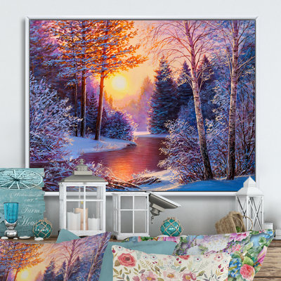 «Winter River», reproduction d'art sur toile, coucher de soleil sur la rivière Winter II