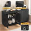 Buffet noir cannelé à 4 portes avec prise de courant intégrée, armoire d'appoint moderne sans poignée avec portes à texture ondulée verticale pour la cuisine ou la salle à manger-1673657396