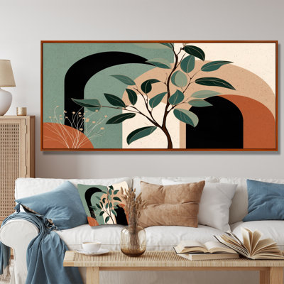 «Black and Green Bohemian Geometric Minimalist Plant - Botanicals Wall Art», reproduction sur toile botanique noire