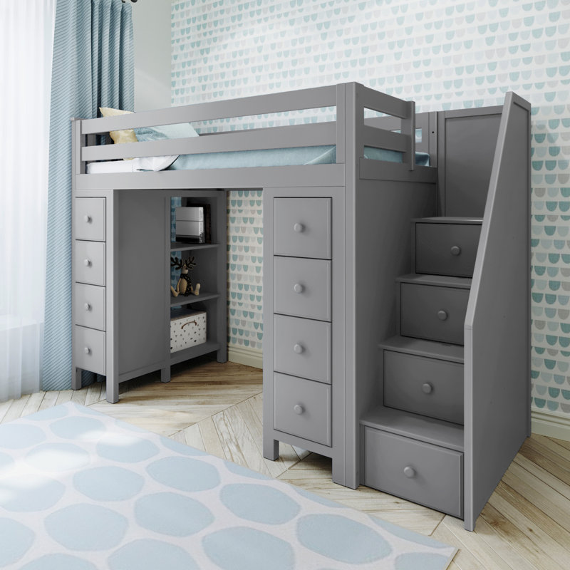 Gannon Kids Twin Loft Bed with Drawers, Gray