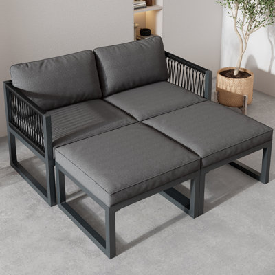 4-Piece Outdoor Patio Lounge Set With 2 Sofas & 2 Ottomans