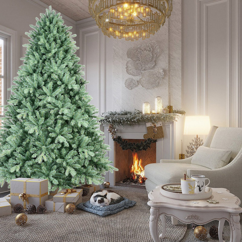 Arbre de Noël 7,5 pi avec embouts en PE + PVC de 2908 - Arbre unique avec des branches à charnières, un assemblage facile, un support en métal stable, un décor des Fêtes accrocheur