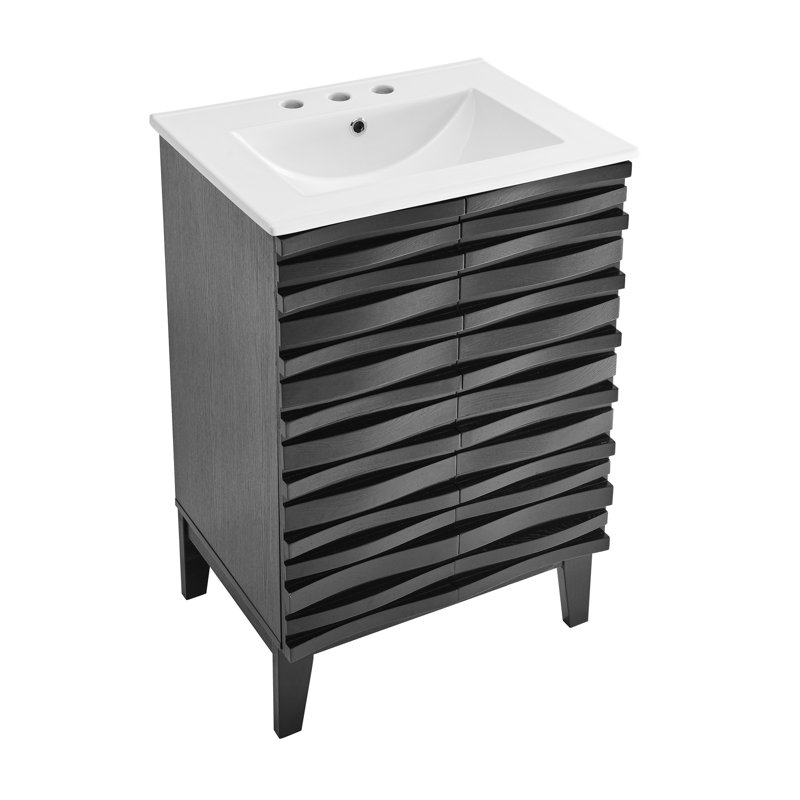 Meuble-lavabo en chêne noir Cascade 24 po avec comptoir en céramique blanc à 3 trous, Blanc