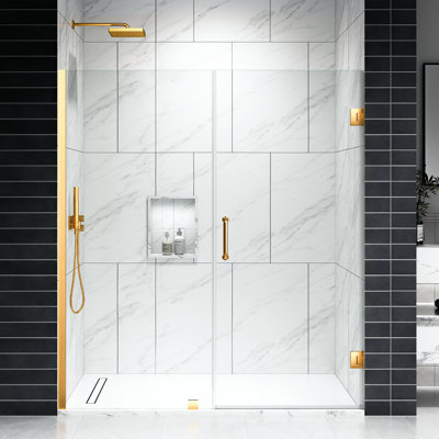 EV Series 44In. - 45In. W X 72In. Frameless Swing Hinge Glass Shower Door | 1 Inches Width Adjustment For Each Size | 3/8 In. Thickness Tempered Clear Glass | Adjustment Uneven Walls