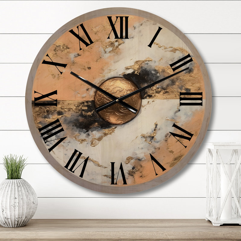 Horloge murale surdimensionnée en bois doré blanc Yin et Yang I, Moyenne