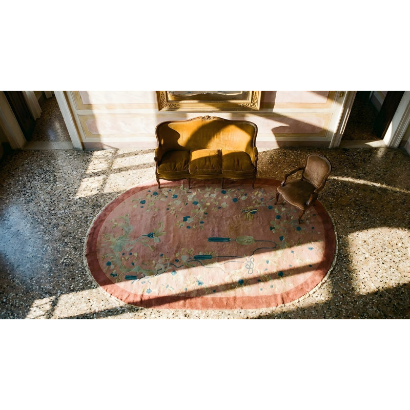 Soft Color Artistic Antique Art Deco Chinese Oval Shape Area Rug