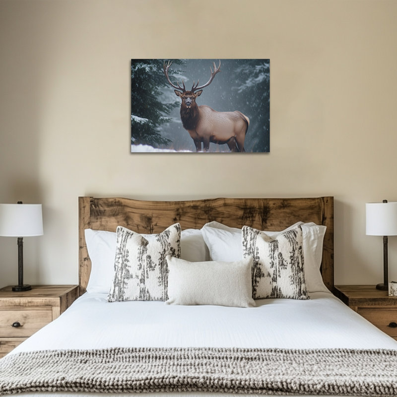 Grand, art de Noël sur toile de cerf d'hiver de Noël, impression d'affiche pour animal de la forêt enneigée pour le salon à la maison, scène de wapiti, toile encadrée, 24 po x 36 po