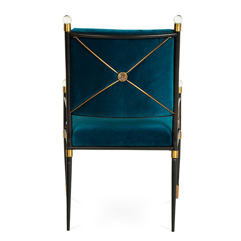 Rialto Peacock Blue Velvet Floral Accent Chair with Metal Frame