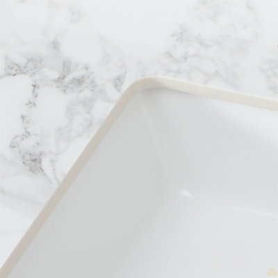 Dessus de meuble-lavabo de salle de bain, dessus de meuble-lavabo en pierre frittée blanc Carra avec lavabo rectangulaire encastré en céramique (seulement comptoir de meuble-lavabo)
