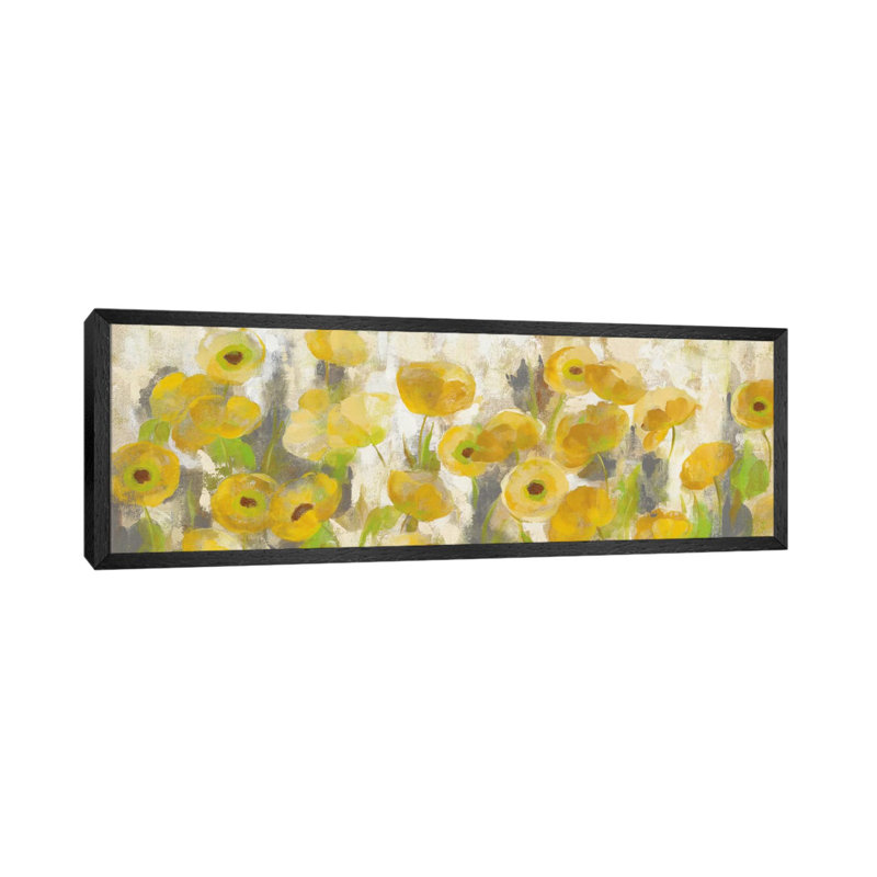 Floating Yellow Flowers I by Silvia Vassileva - Floater Frame Panoramic Gallery-Wrapped Canvas Giclée on Canvas, Black Framed