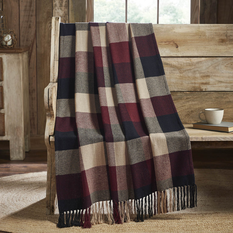 Heritage Farms Burgundy and Oatmeal Cotton Check Throw Blanket